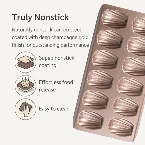 HAPPIELS nonstick champagne-gold finish on the pan for easy release