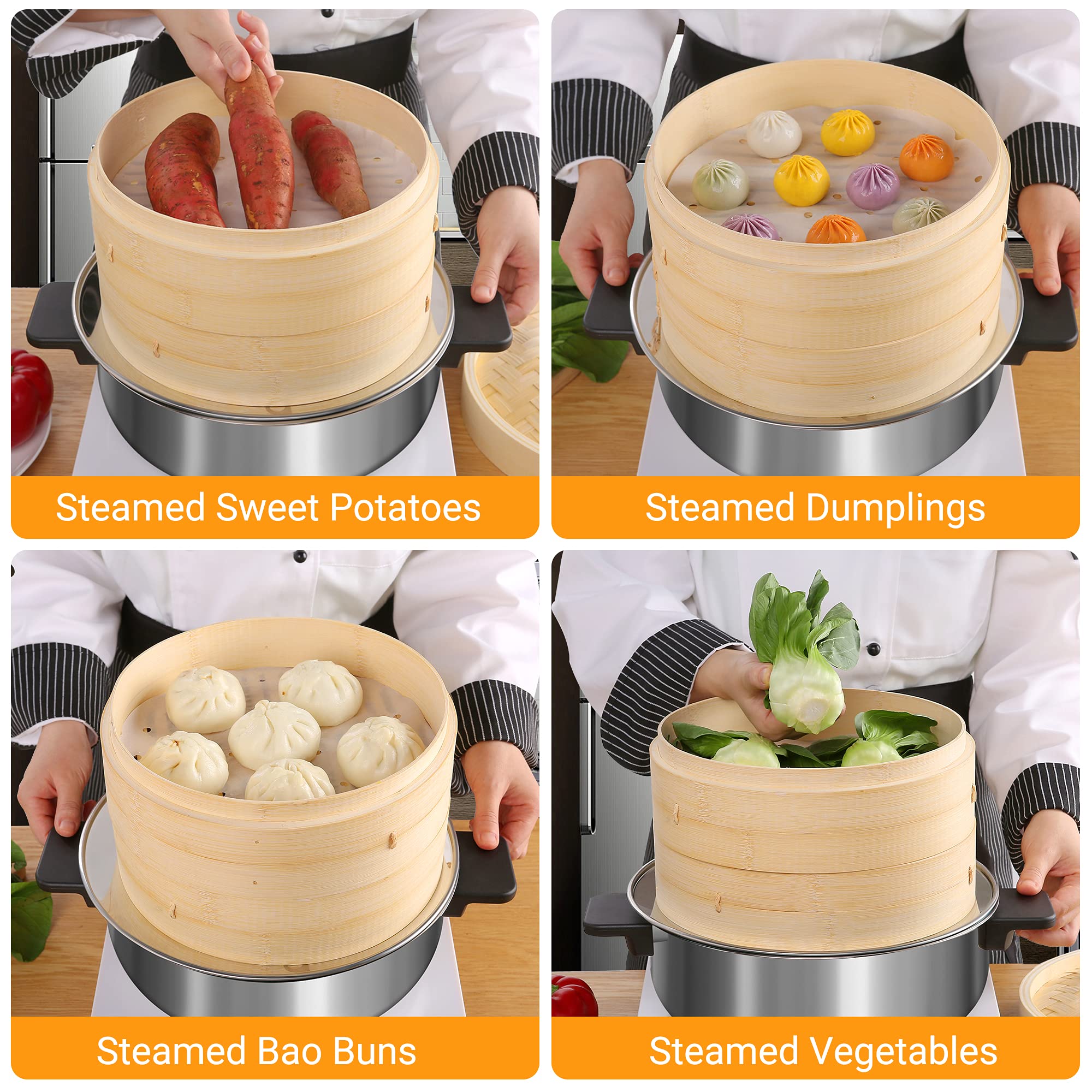 Happi Studio bamboo steamer 10inch 2-tier easy clean after use.