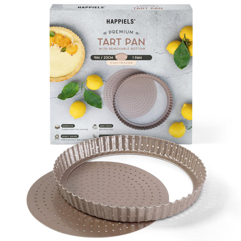 HAPPIELS tart pan with removable bottom for easy release and clean removal.