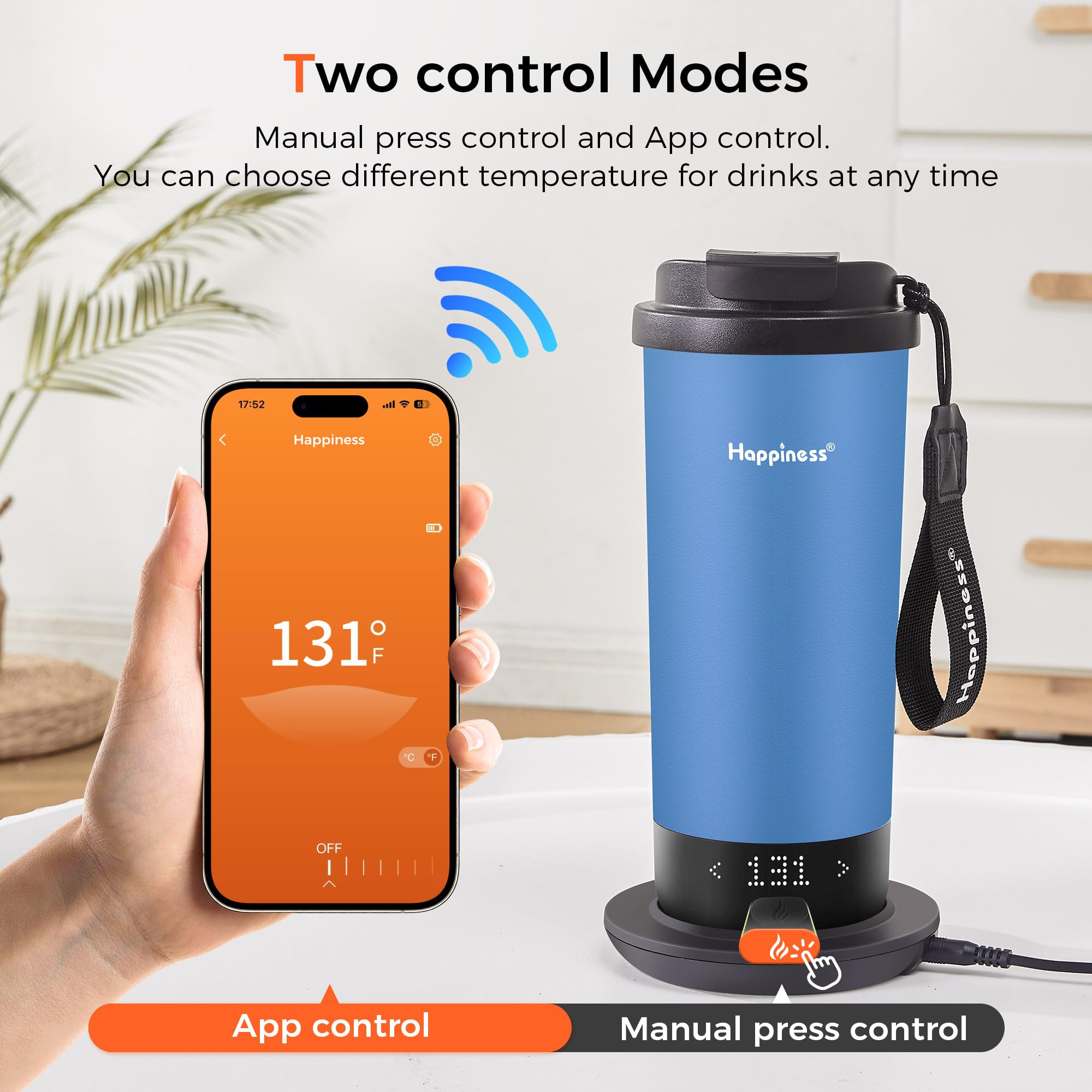 Happiness app-controlled mug with digital temp display ensures precise heat