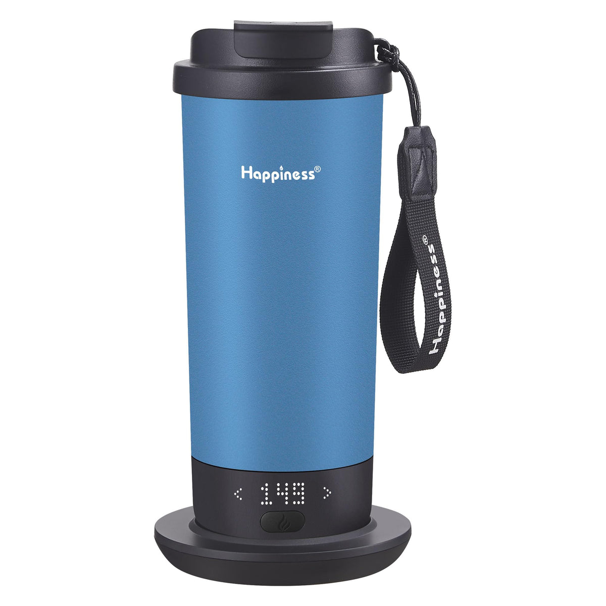 Happiness self-heating travel mug 20oz close-up showing precise temperature control for hot beverages