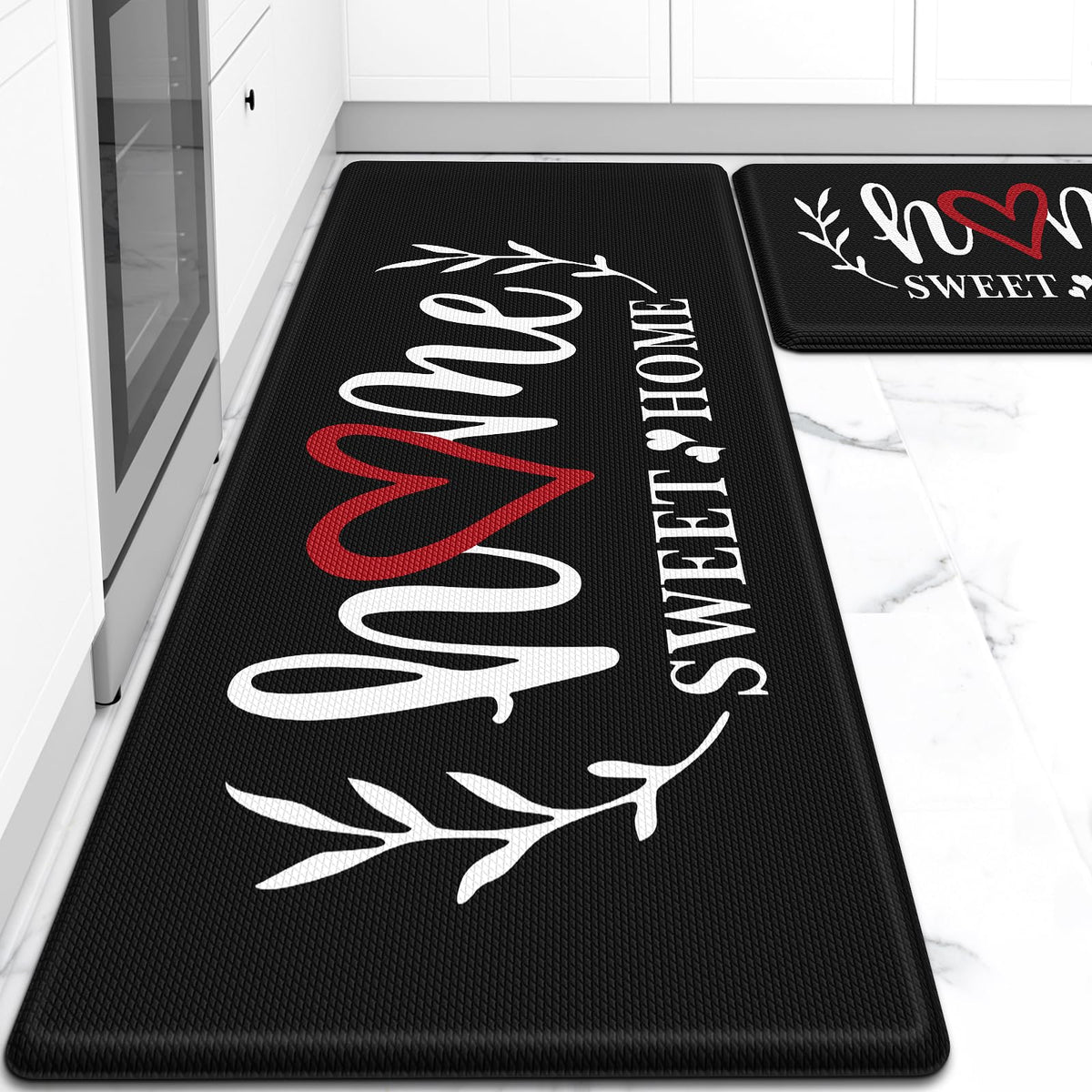 HappyTrends kitchen mat front view showing cushioned comfort for standing tasks.