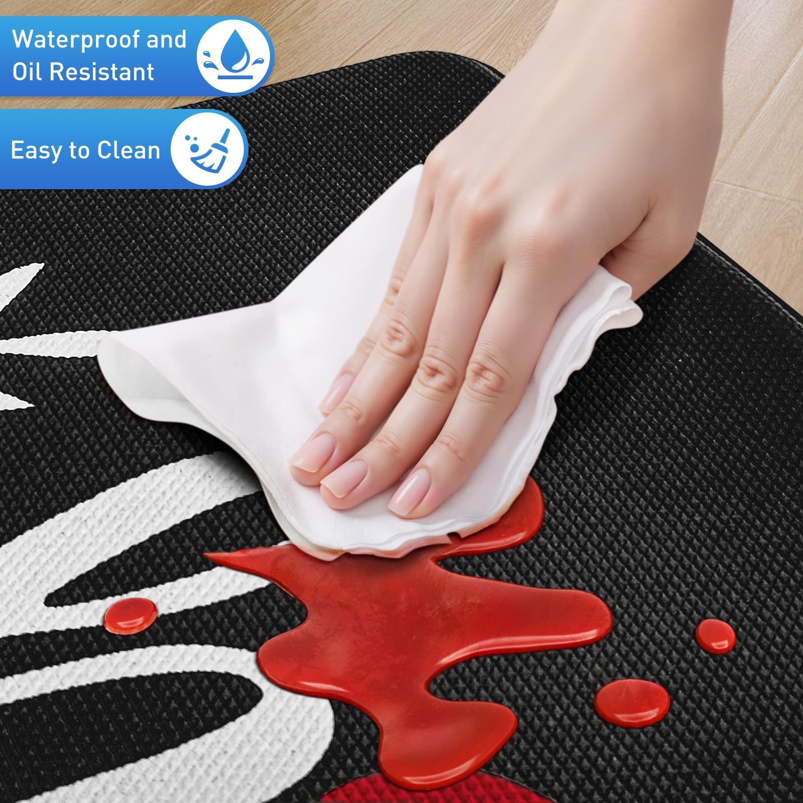 HappyTrends kitchen mat non-slip back keeps mats stable on tile and wood.