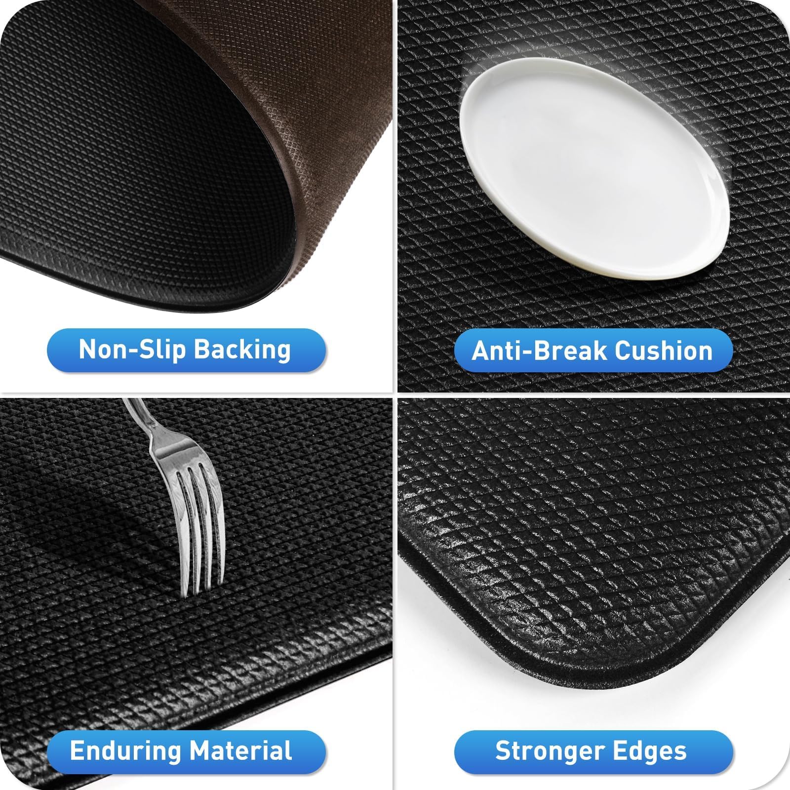 HappyTrends kitchen mat stain-resistant texture supports easy cleanup after meals.