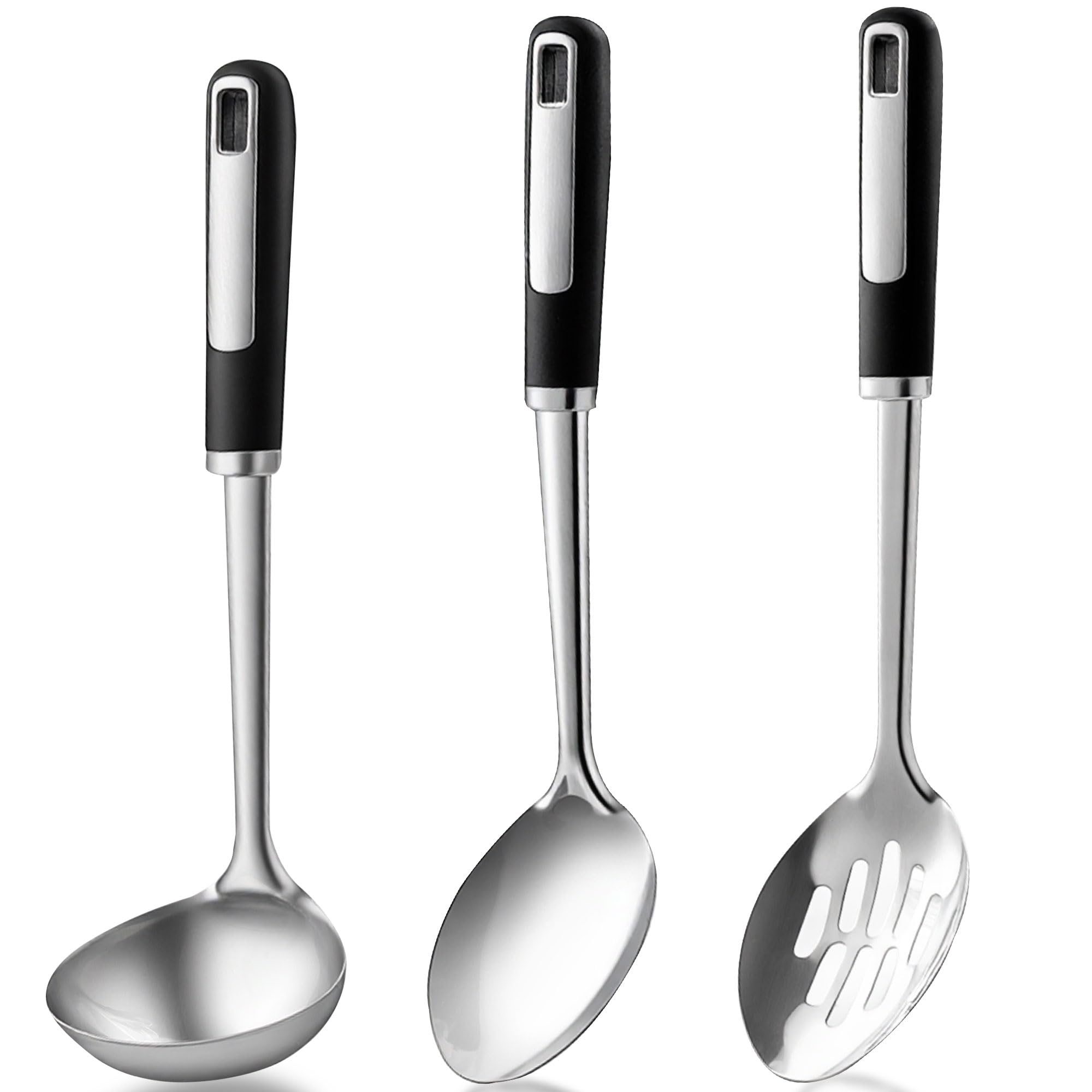 Happy Kit heavy-duty stainless steel spoons with thick construction for durable cooking and serving.