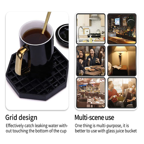 Happy Reunion octagonal plastic drip tray kit enhances service aesthetics.