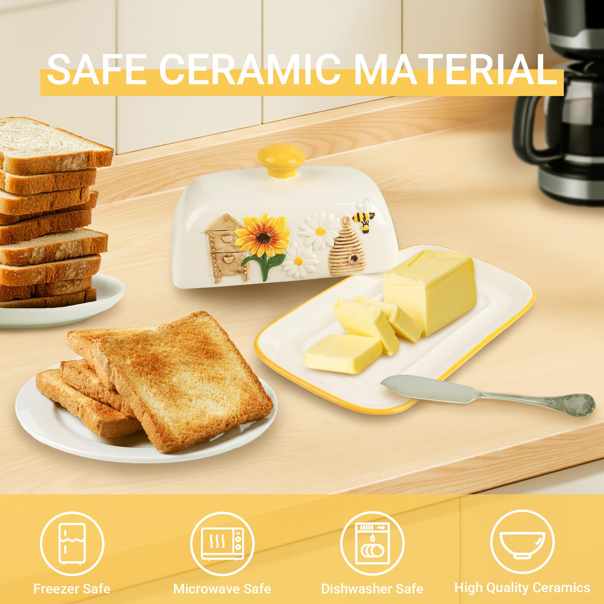 Happy Will ceramic butter container with food-safe glaze resists flavor transfer.