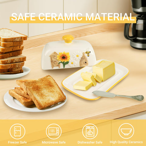 Happy Will ceramic butter container with food-safe glaze resists flavor transfer.