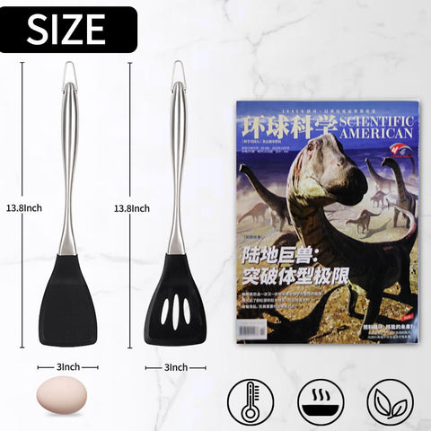 Happy Kit heavy-duty silicone spatula slotted, drains fats while cooking on the stovetop.