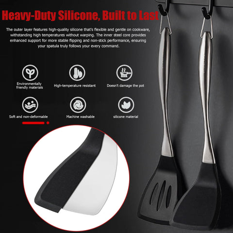Happy Kit silicone spatula handle closeup, showcasing steel core for a sturdy grip.