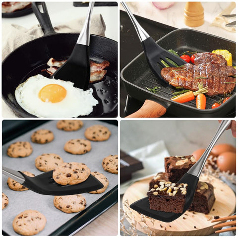 Happy Kit spatula flipping eggs, lightweight control for precise cooking.