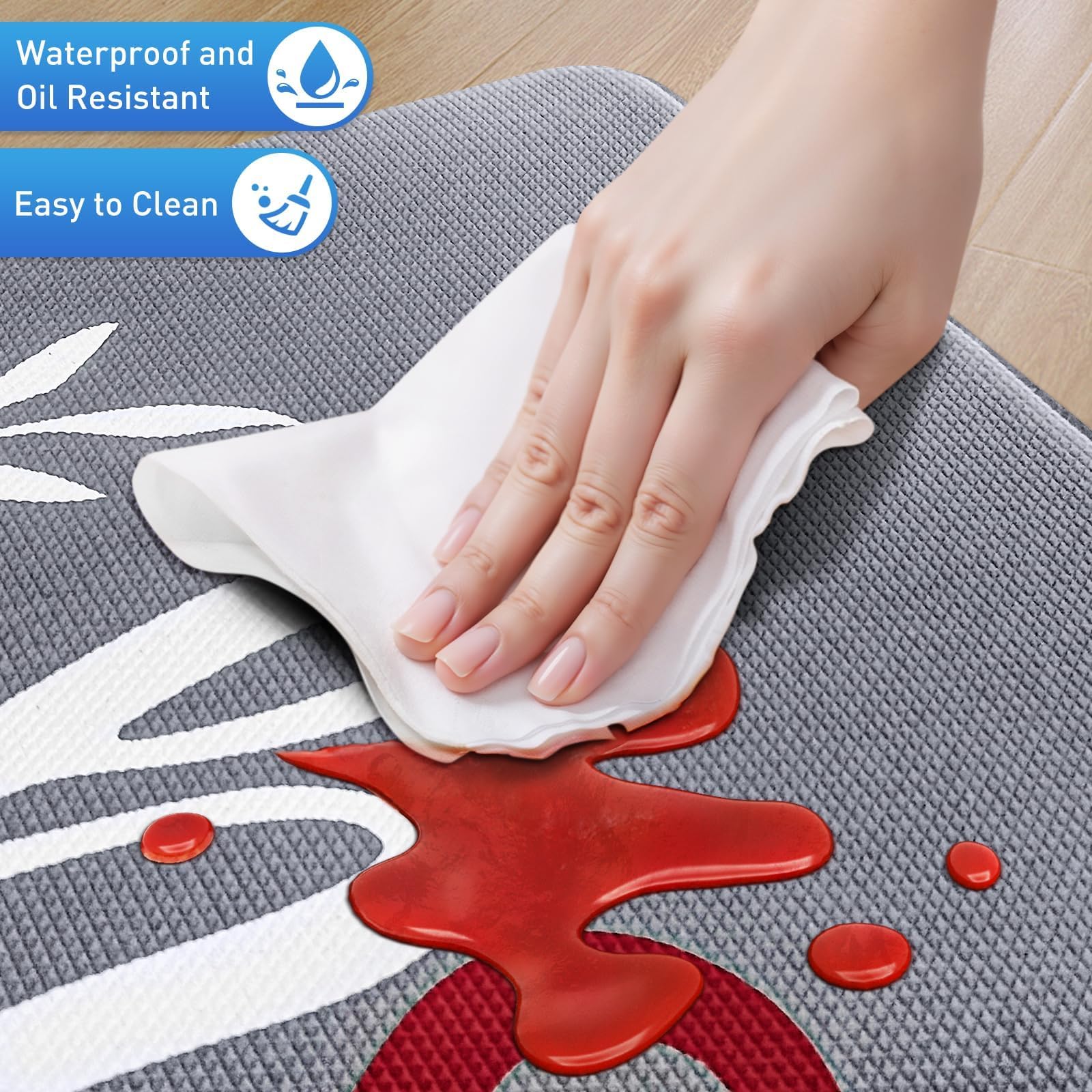 HappyTrends waterproof kitchen mat keeps spills contained and easy to wipe clean