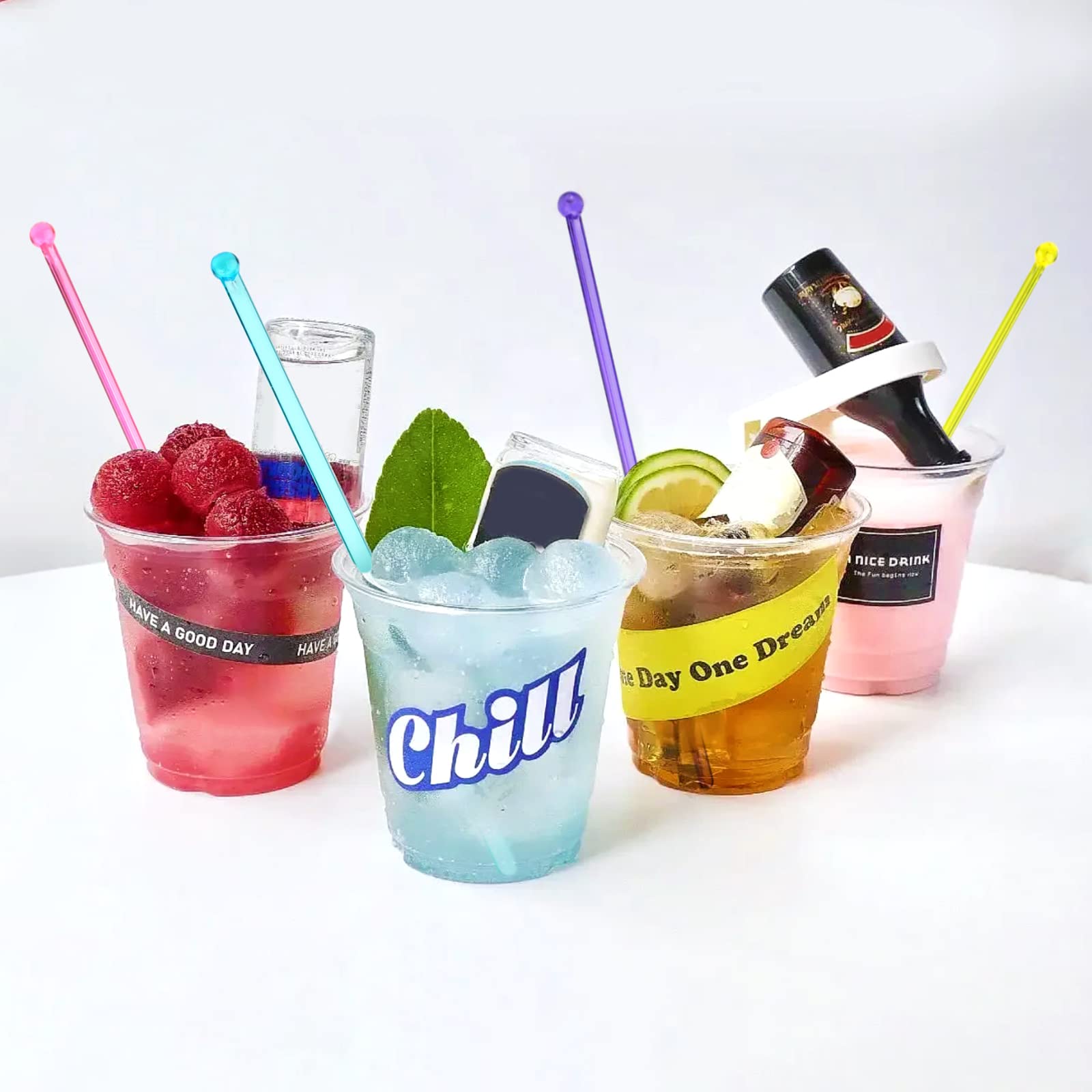 Hapray yellow swizzle sticks add color to drinks and desserts.