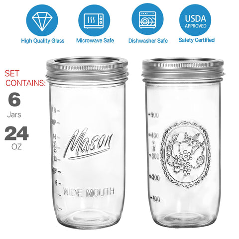 Harfuyee 24oz mason jar lids and bands close-up for airtight sealing.