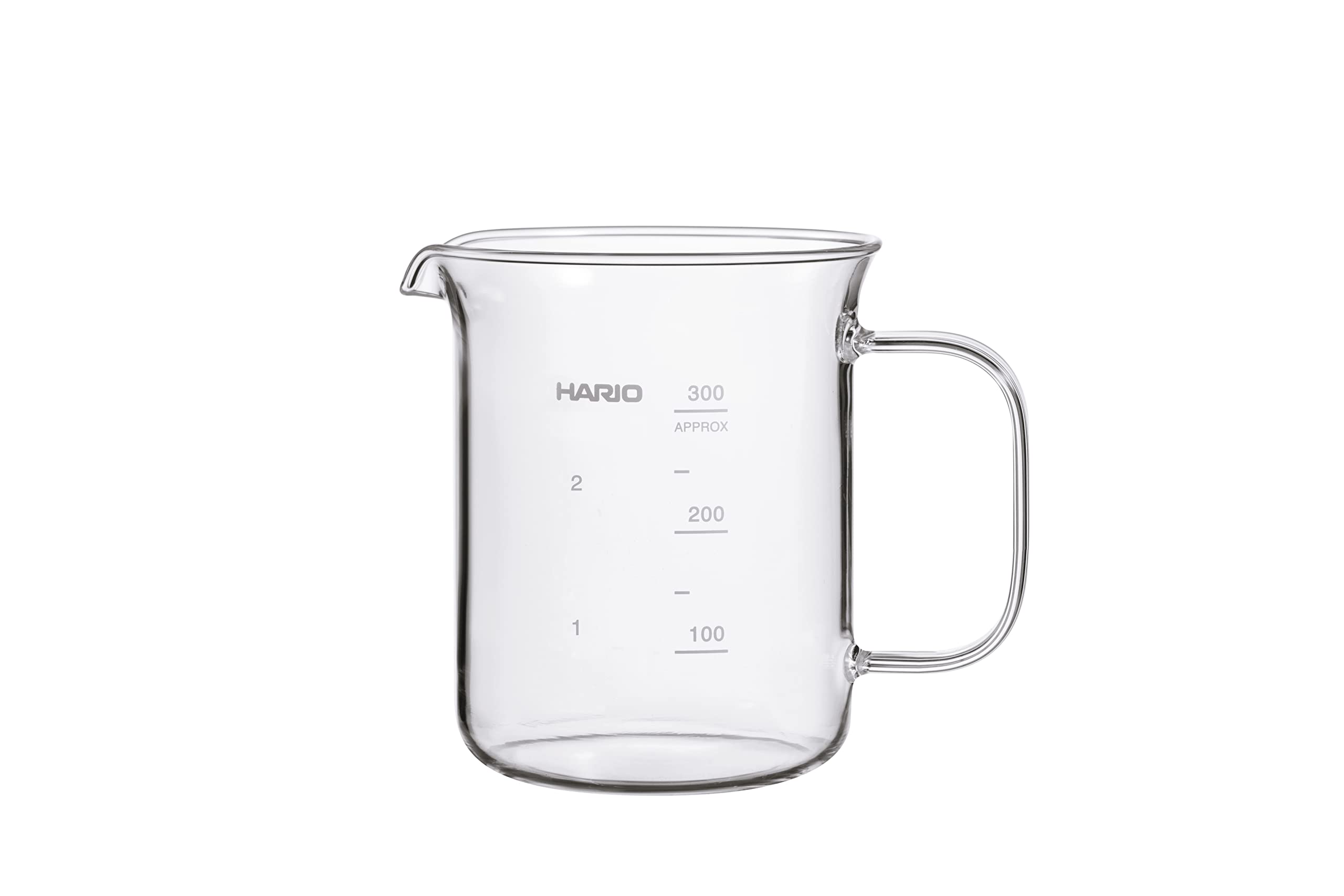 HARIO Beaker Server 300ml glass body with etched measurement marks for precise brewing.