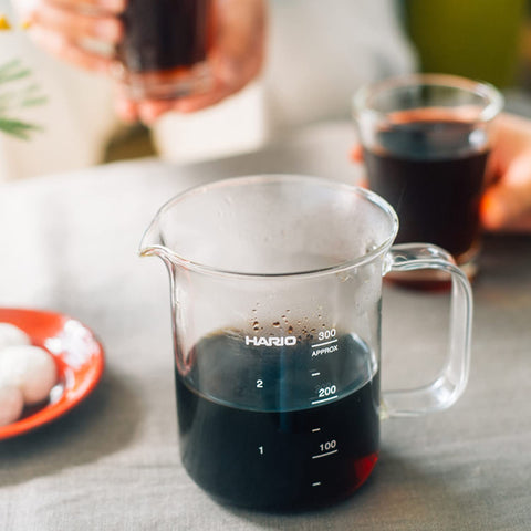 HARIO Beaker Server 300ml ready for serving two cups.