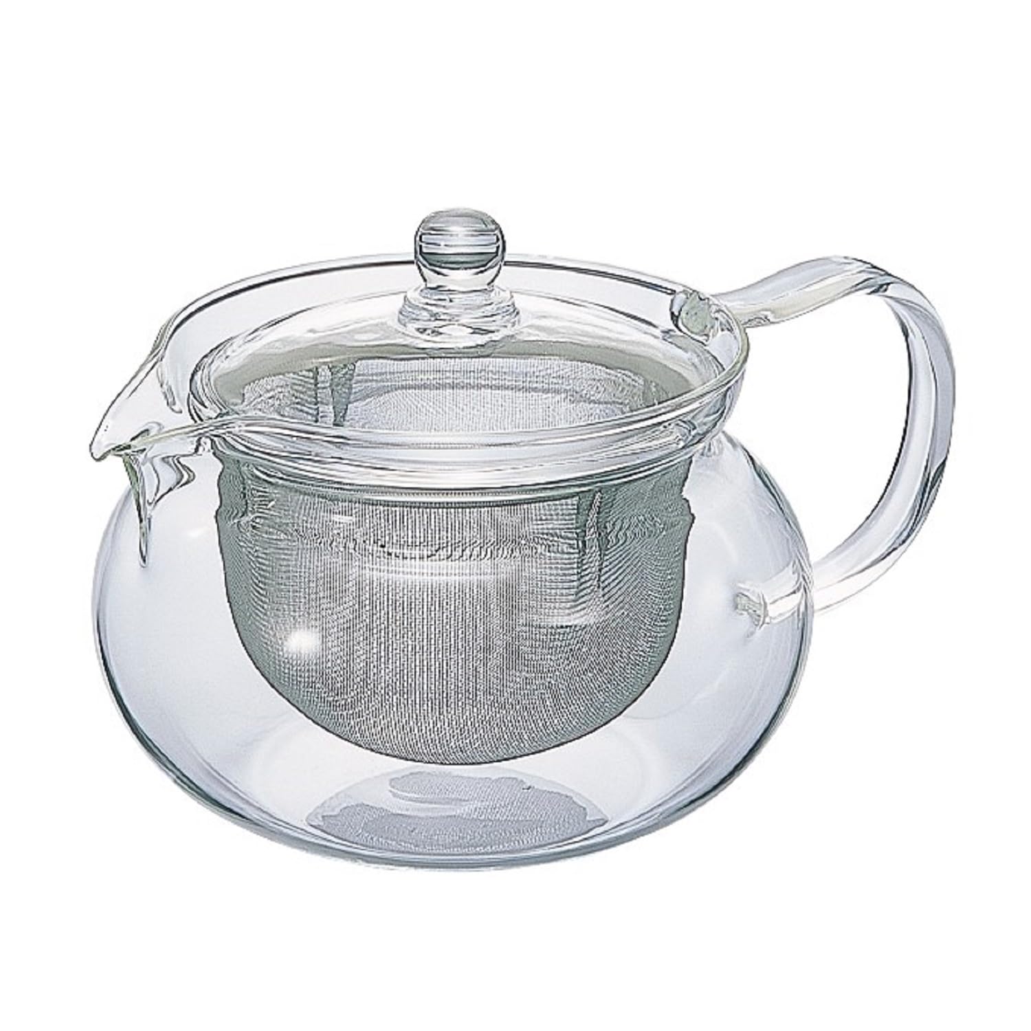 HARIO ChaCha Kyusu Maru front view, clear glass to monitor tea color during steeping.