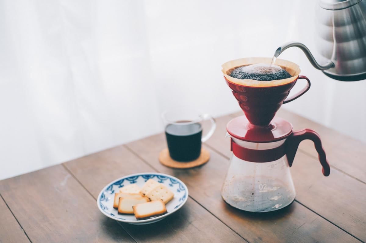 Hario V60 02 plastic dripper in red enables controlled pours