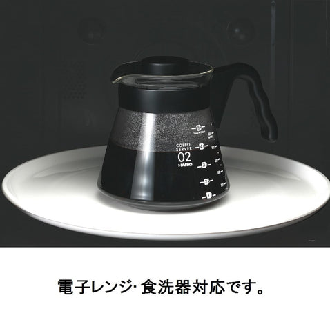 Hario V60 glass coffee server with easy-pour black handle for safe handling