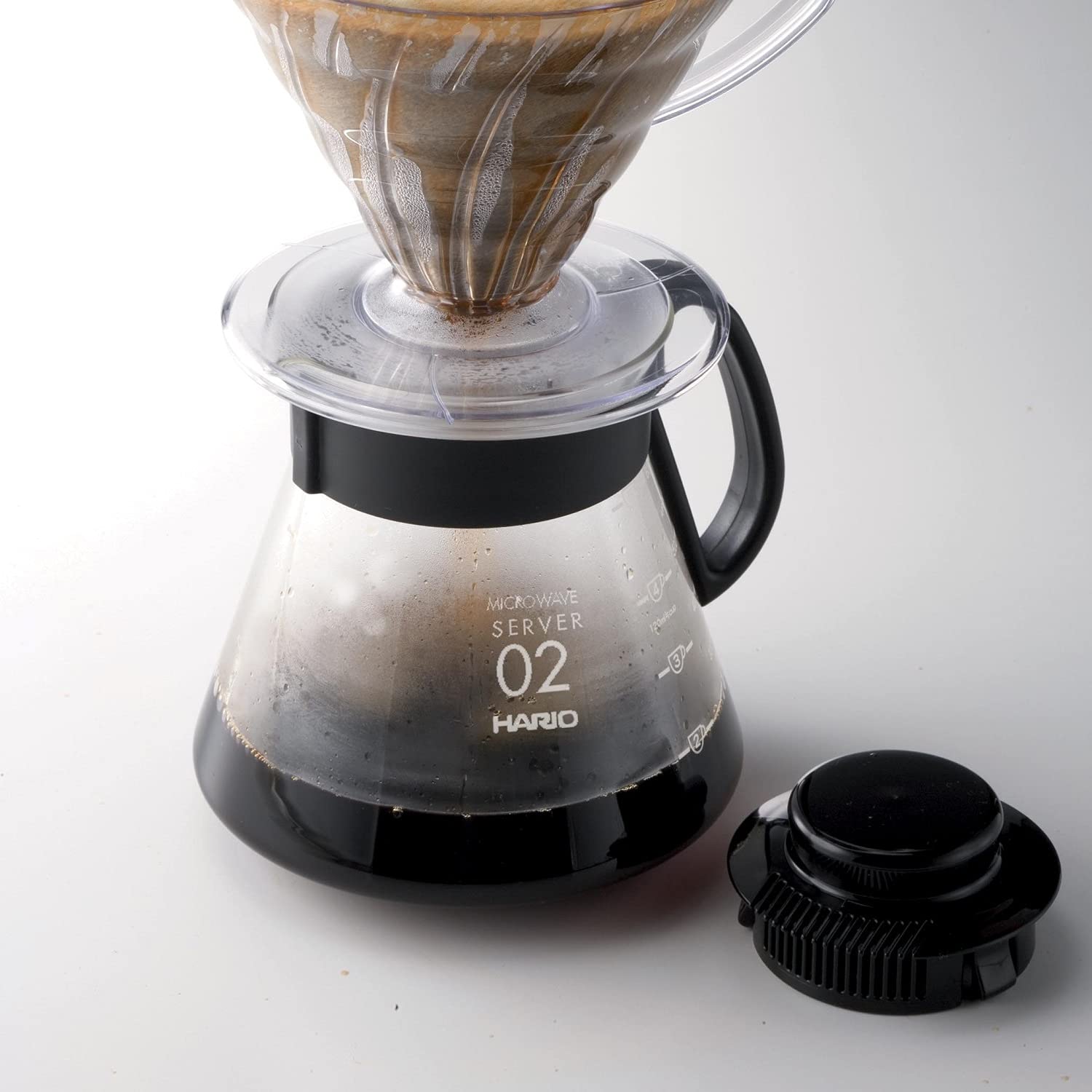 Hario V60 glass coffee server 600ml lid off for easy cleaning