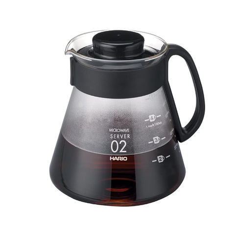 Hario V60 glass coffee server 600ml close-up of measurement marks for accurate dosing