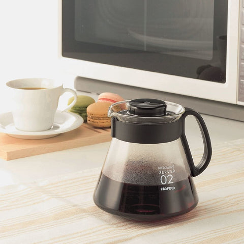 Hario V60 glass coffee server 600ml microwave-safe for versatile reheating