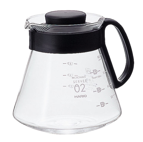 Hario V60 glass coffee server 600ml top view with measurement lines for precise brewing