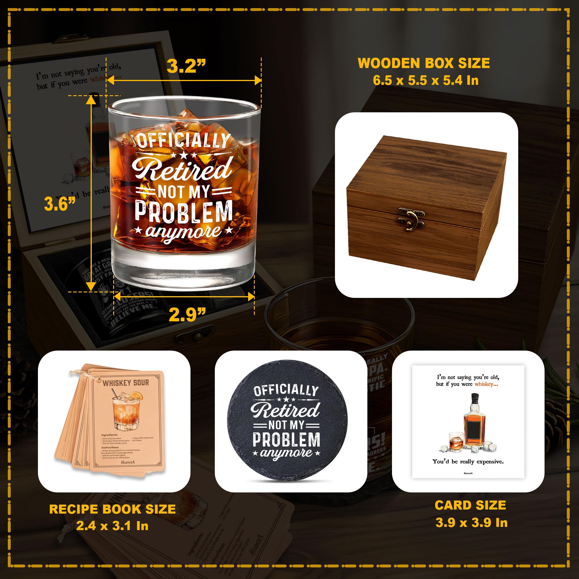 Harmora vintage wooden gift box presents the set in refined packaging.