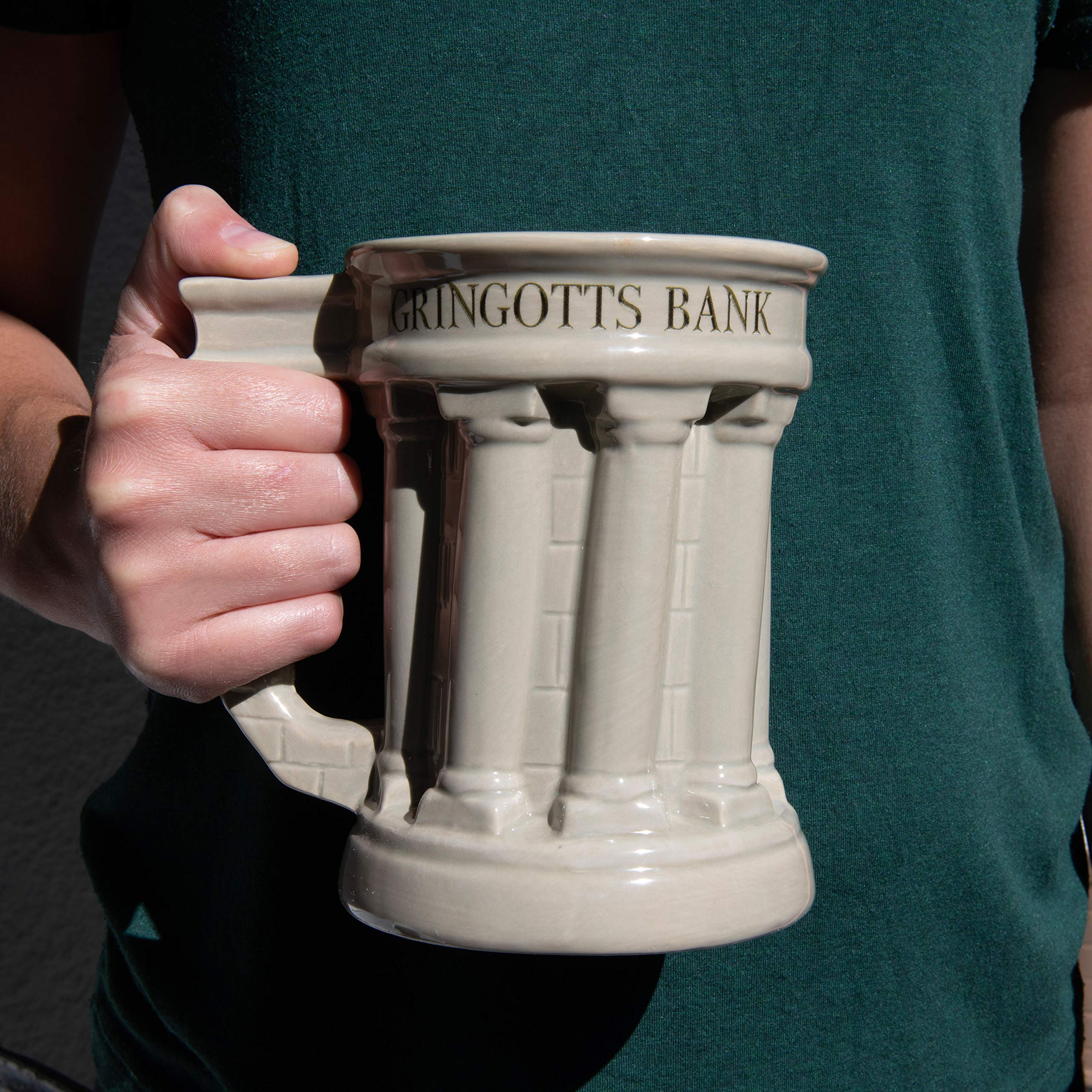 Gringotts mug on display as a collectible Harry Potter decor piece.
