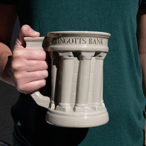 Gringotts mug on display as a collectible Harry Potter decor piece.