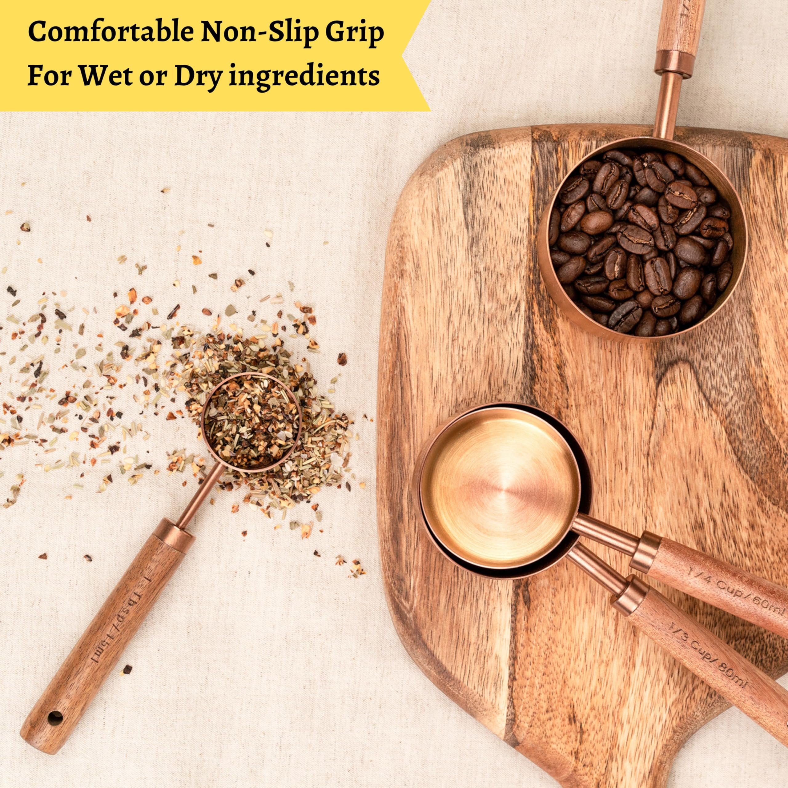 HARURI wooden-handled cup and spoon set neatly organized for easy storage.
