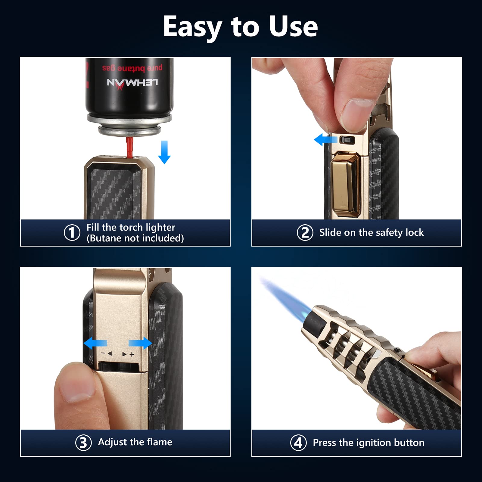 Harygate torch safety lock ensures controlled lighting and child-safe operation.