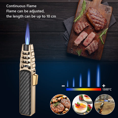 Harygate torch adjustable jet flame up to 1300°C for culinary searing.