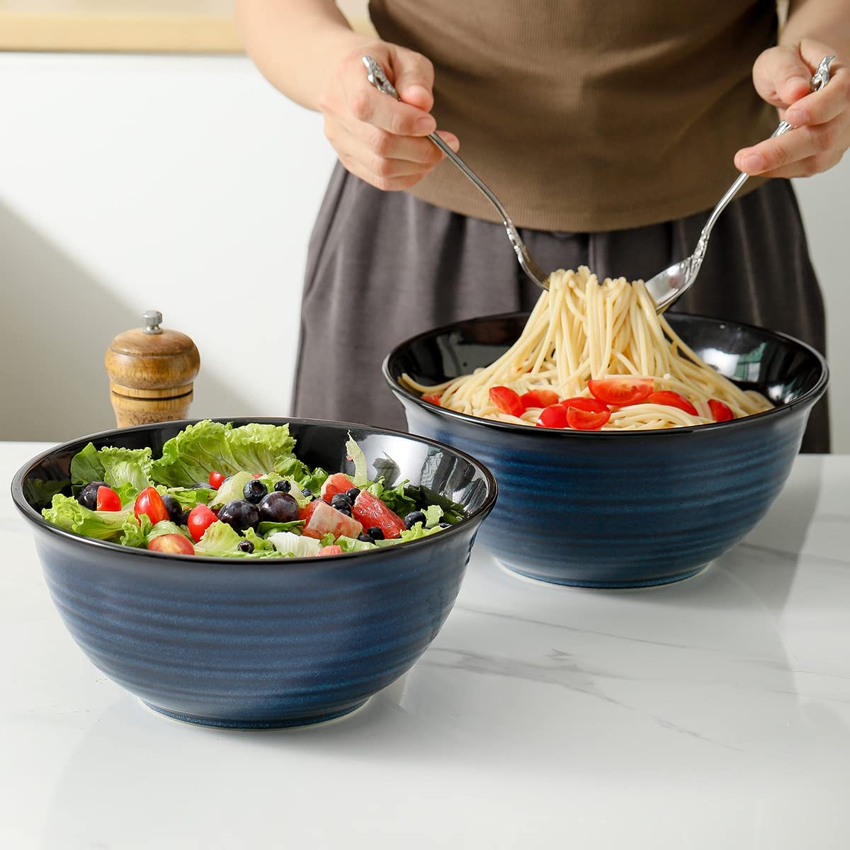 HASENSE 84-ounce bowls blue set of 2 perfect for soups or popcorn nights.