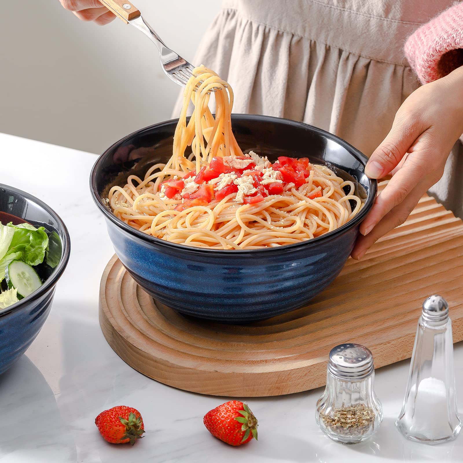 HASENSE blue bowls are microwave and dishwasher safe for easy cleanup