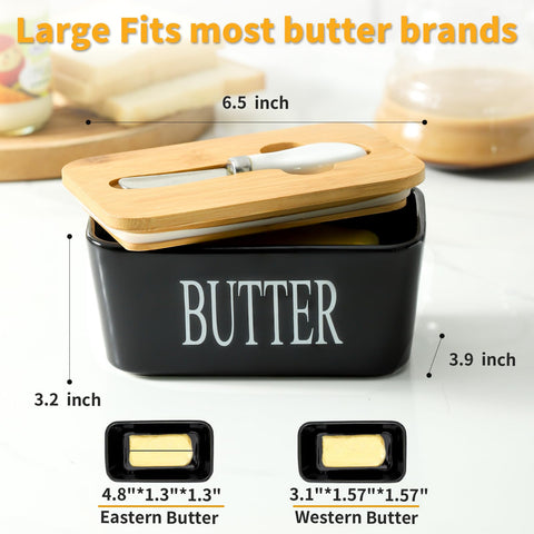Hasense ceramic butter keeper in black, lead-free and sturdy