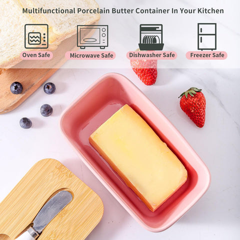 Hasense butter dish on countertop in pink decor
