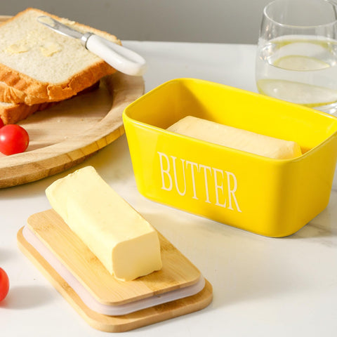 Hasense porcelain butter keeper with lid, body dishwasher-safe for easy cleaning.
