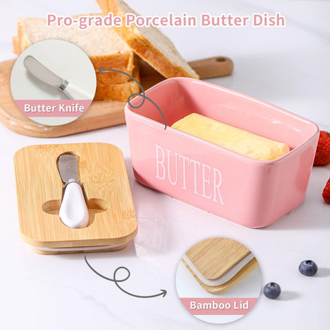 Hasense airtight butter storage in pink for fridge organization