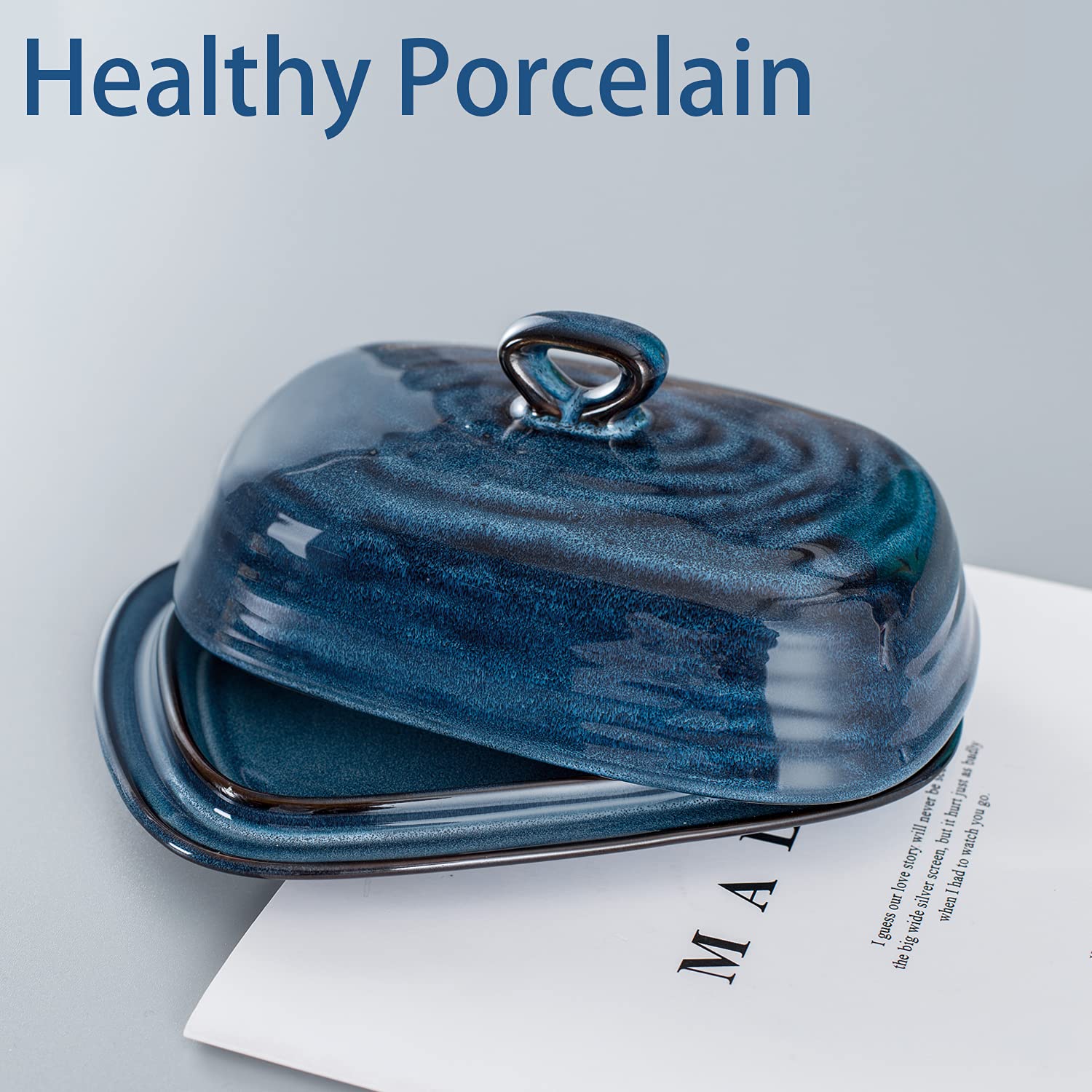Hasense butter dish inside ridge helps keep butter centered and stable.
