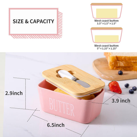 Hasense butter dish with integrated knife on lid groove in pink