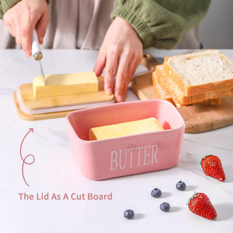 Hasense lid with sealing ring keeps butter fresh in pink