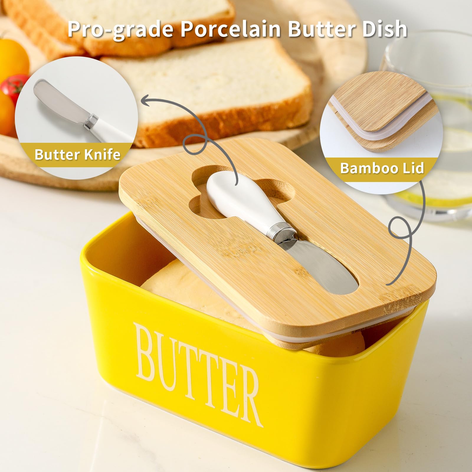 Hasense yellow butter dish as kitchen decor and daily butter storage.