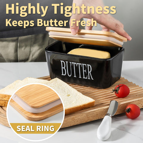 Hasense butter dish displayed on kitchen countertop for easy access