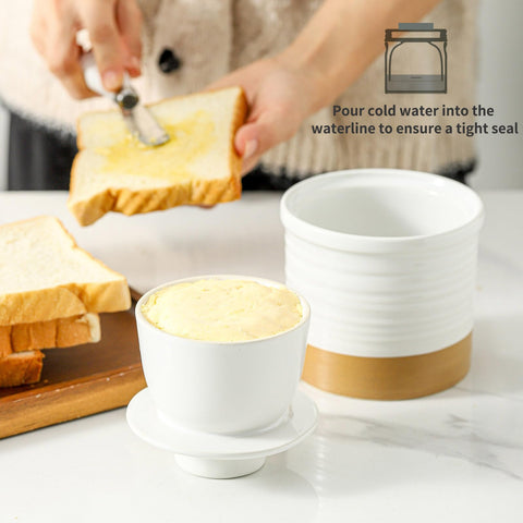 Hasense butter dish rustic brown base adds charming countertop contrast.