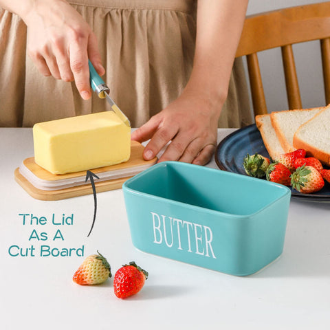 Hasense butter dish with knife ready for easy spreading.