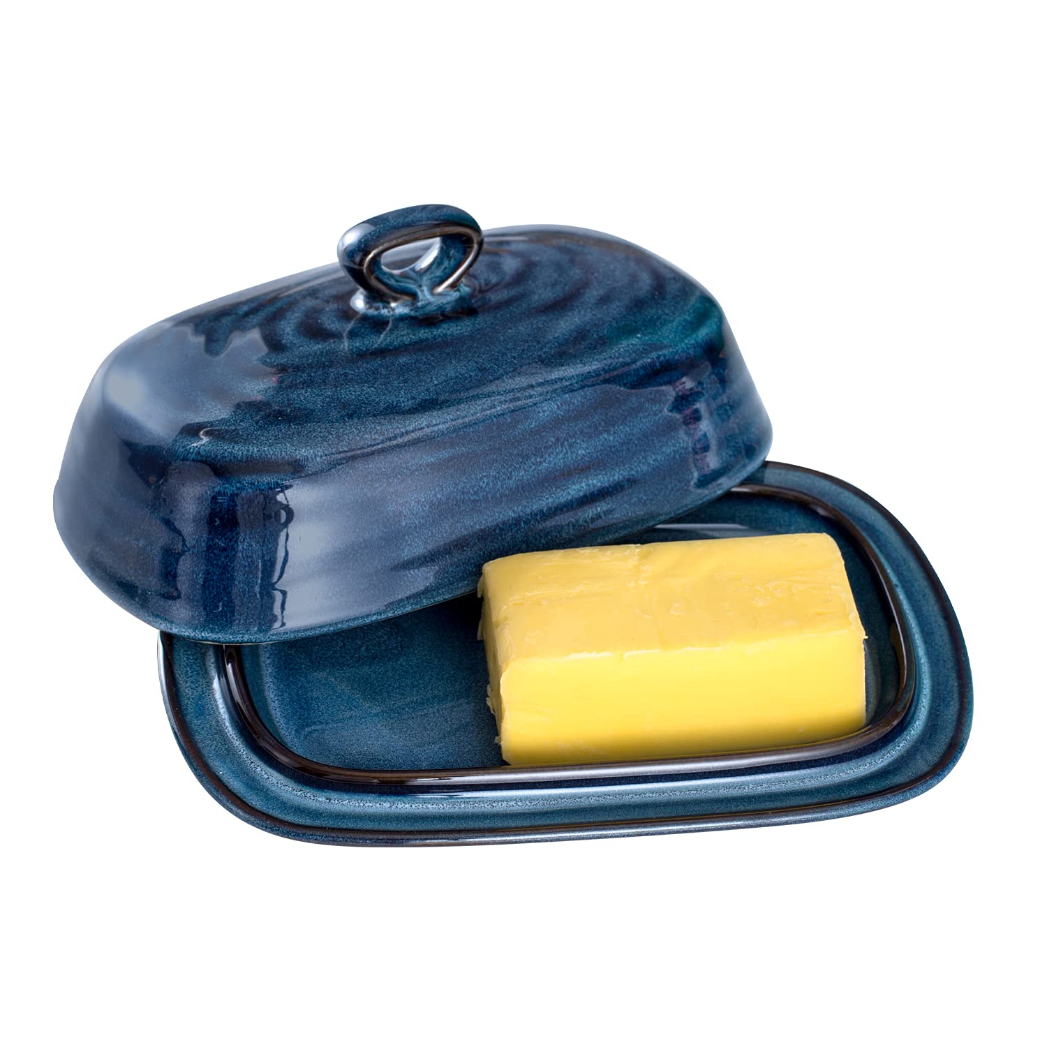 Hasense butter dish with lid on counter keeps butter fresh and mess-free.