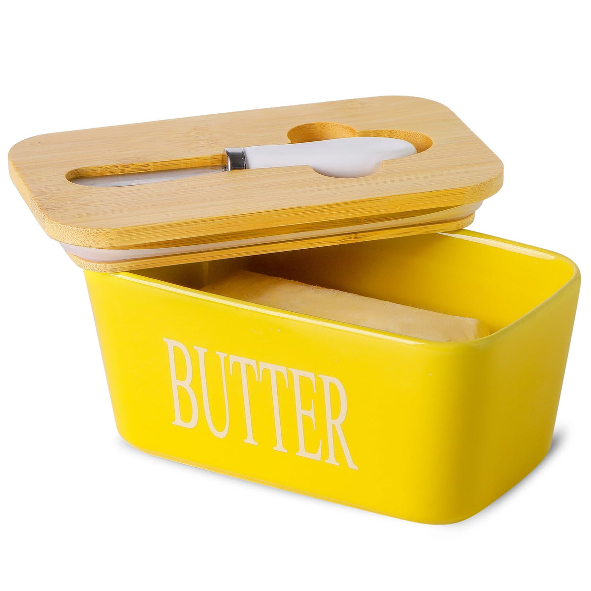 Hasense butter dish with lid on countertop, airtight storage preserves butter freshness.