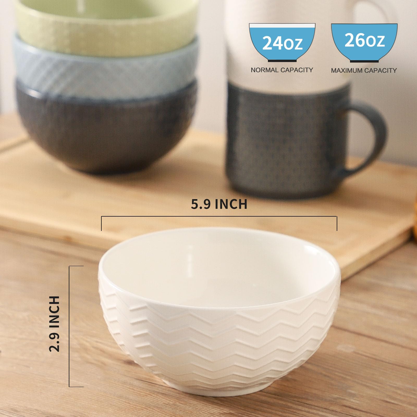 Close-up of embossed pattern on HASENSE bowls for durable, timeless style.