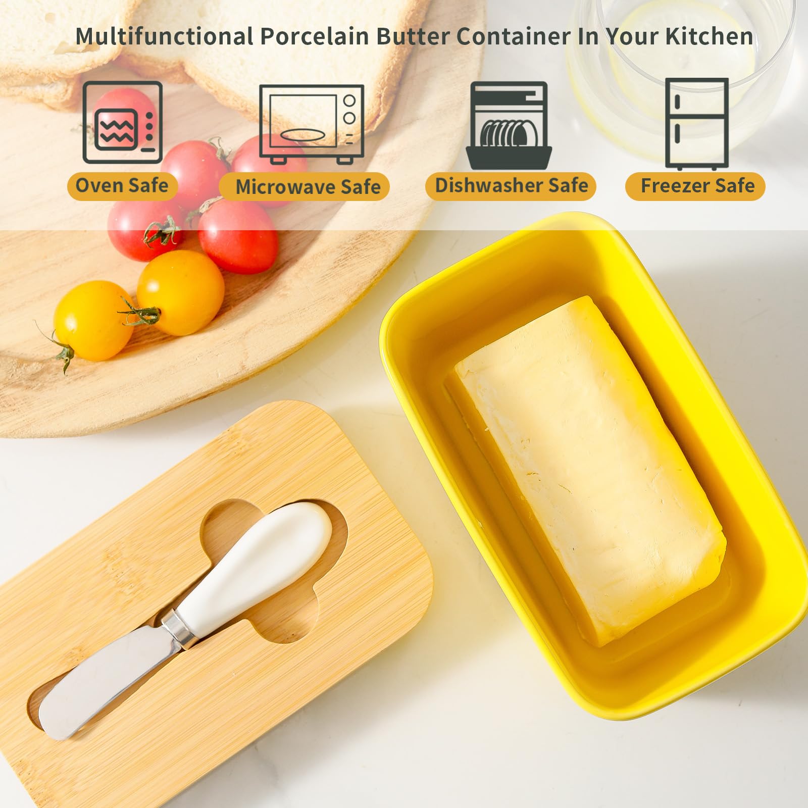 Hasense ceramic butter keeper with sealing lid, moisture control and flavor protection.